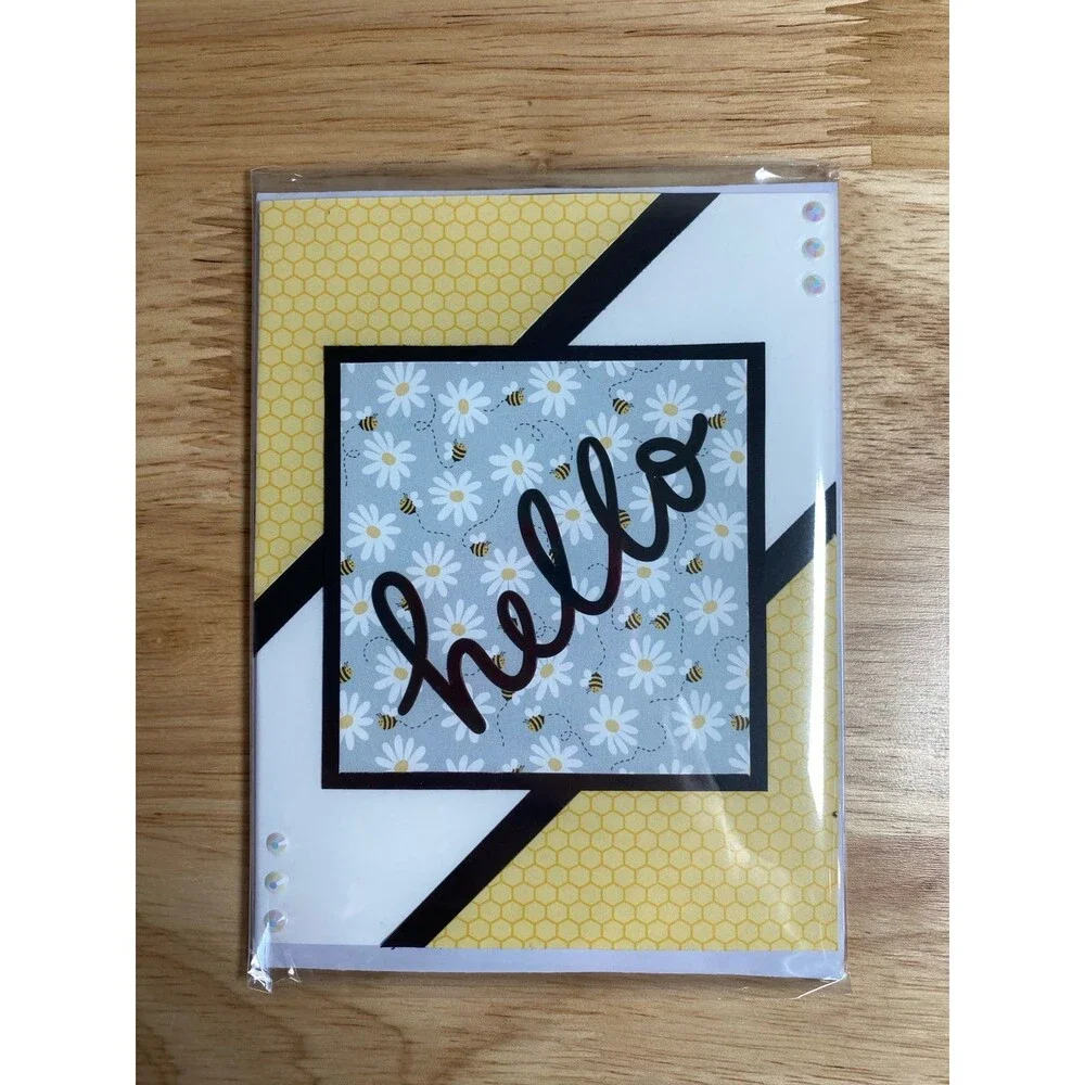 Flower Hello Greeting Card – Handmade A2 Card – All Occasion Blank Card